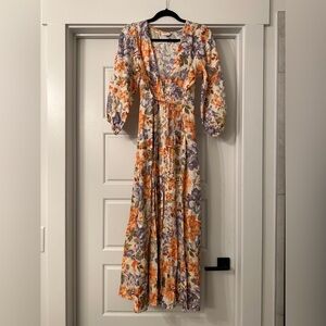 Kivari Aster Floral Long Sleeve Dress in Orange and Purple